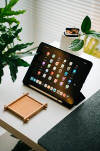 Modern workspace with a tablet used for digital publishing